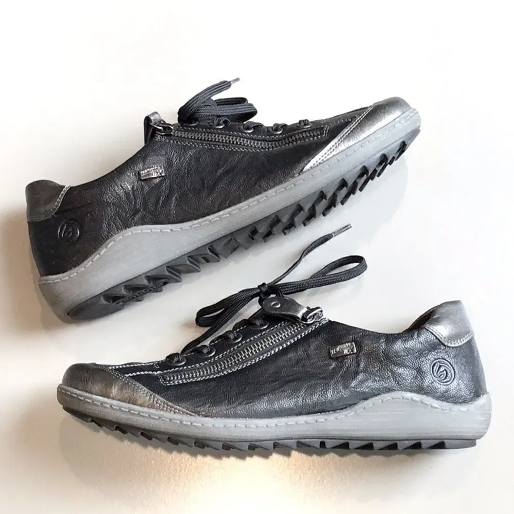 Remonte by Rieker Black Metallic Sheen Leather Zip Side Casual Lace Up Sneakers - Picture 16 of 16